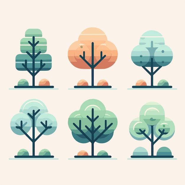 Illustrazione di una collezione di alberi in uno stile di design piatto