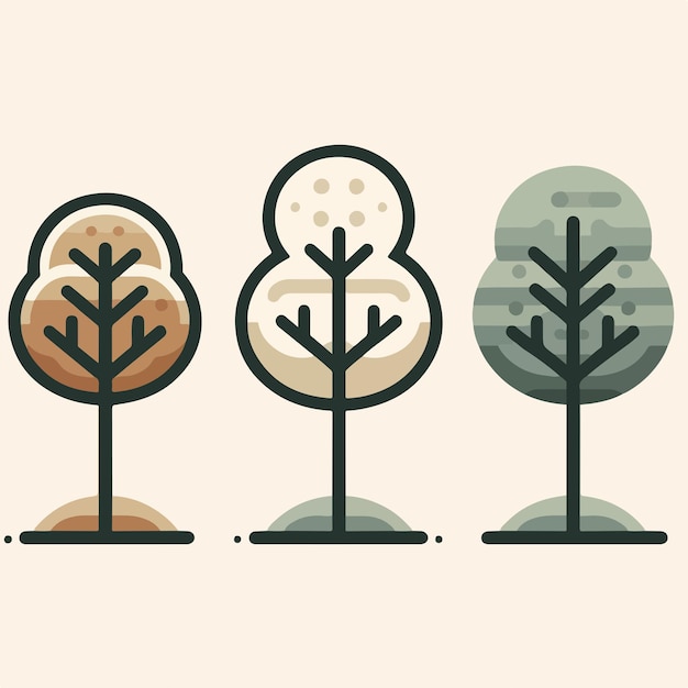 Illustrazione di una collezione di alberi in uno stile di design piatto