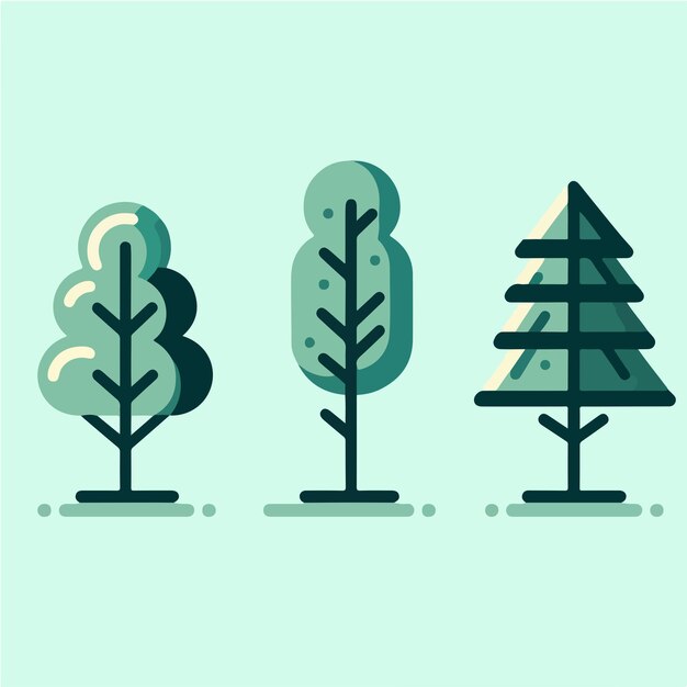 Vettore illustrazione di una collezione di alberi in uno stile di design piatto