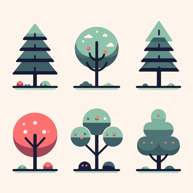 Illustrazione di una collezione di alberi in uno stile di design piatto