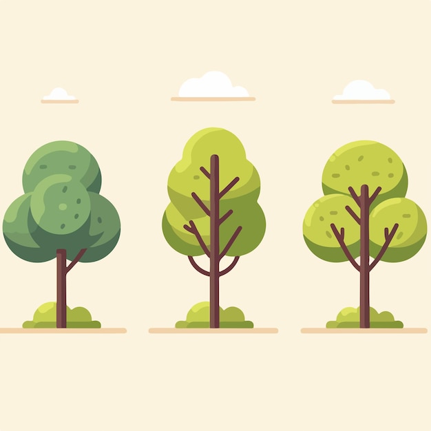 Vector illustration of a collection of trees in a flat design style