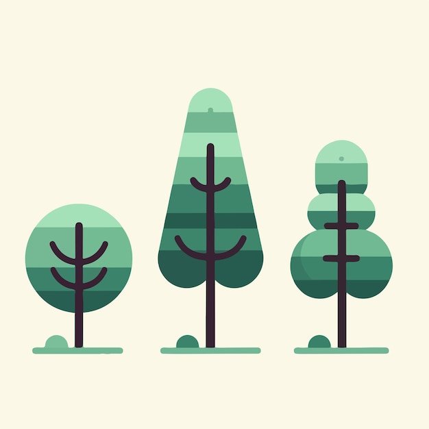 Illustrazione di una collezione di alberi in uno stile di design piatto