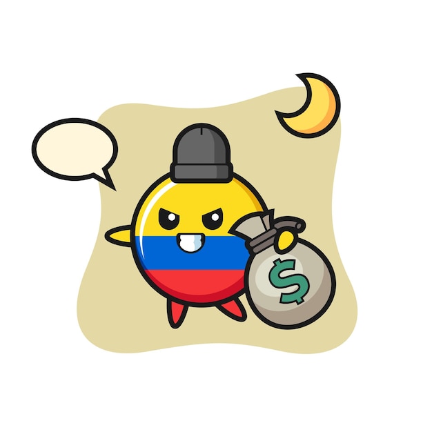 Illustration of colombia flag badge cartoon is stolen the money