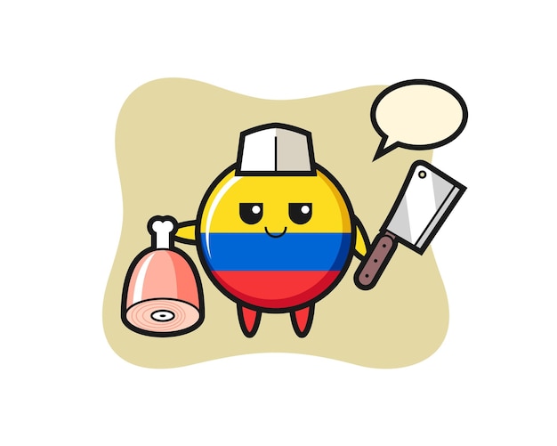 Illustration of colombia flag badge character as a butcher , cute style design for t shirt, sticker, logo element