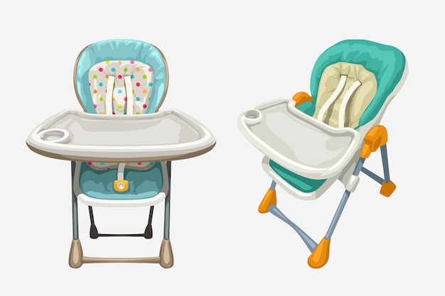 Vector illustration of colorful baby highchairs set isolated on white background