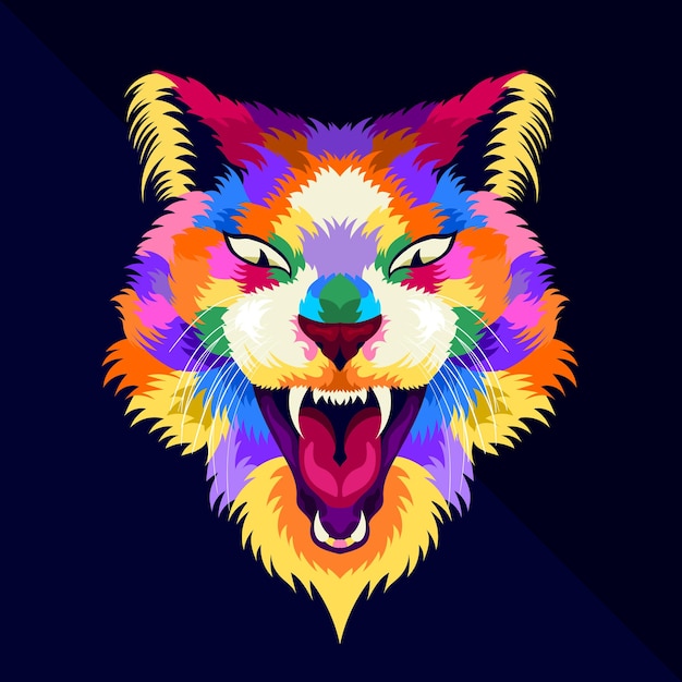 Illustration colorful cat with pop art style