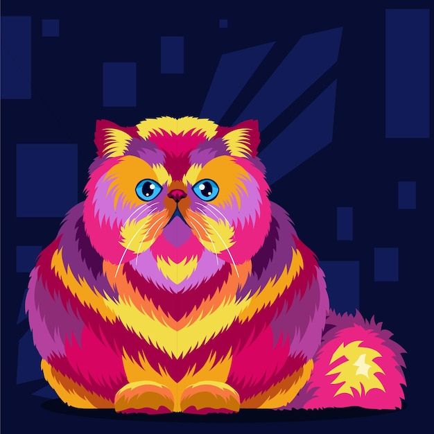 Vector illustration colorful cat with pop art style