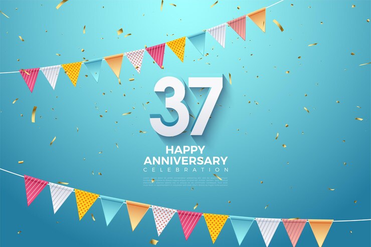 Vector 37 주년을 기념하는 숫자가있는 다채로운 깃발의 그림