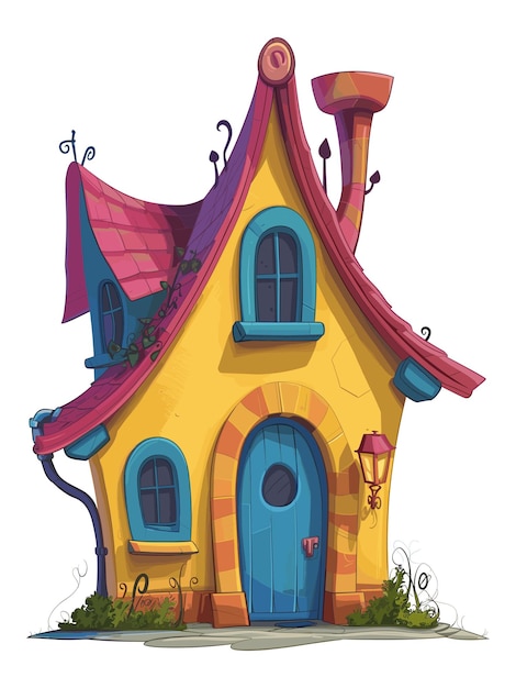 Illustration of colorful house with quirky architecture and fantasy elements