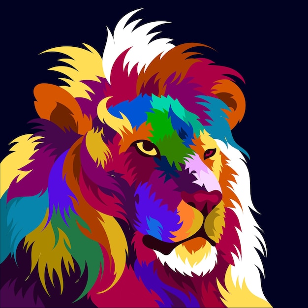 Illustration colorful lion head with pop art style