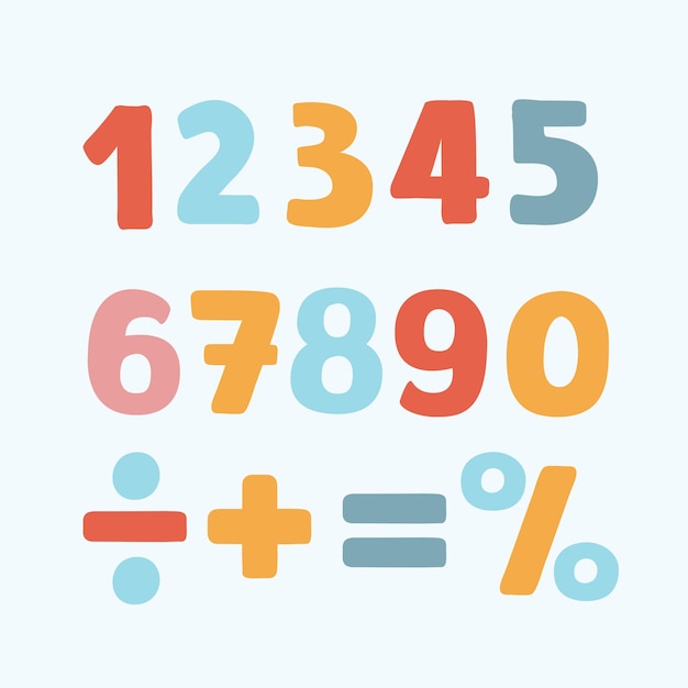 Illustration of colorful numbers set signs