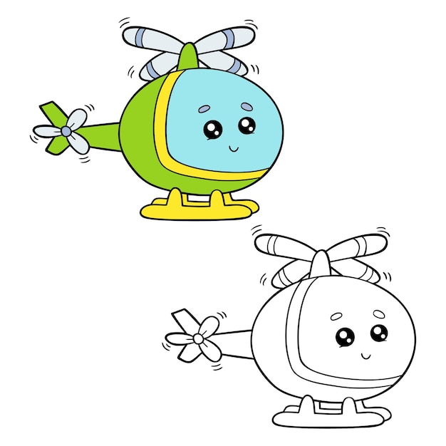 Illustration coloring page of cartoon helicopter with example