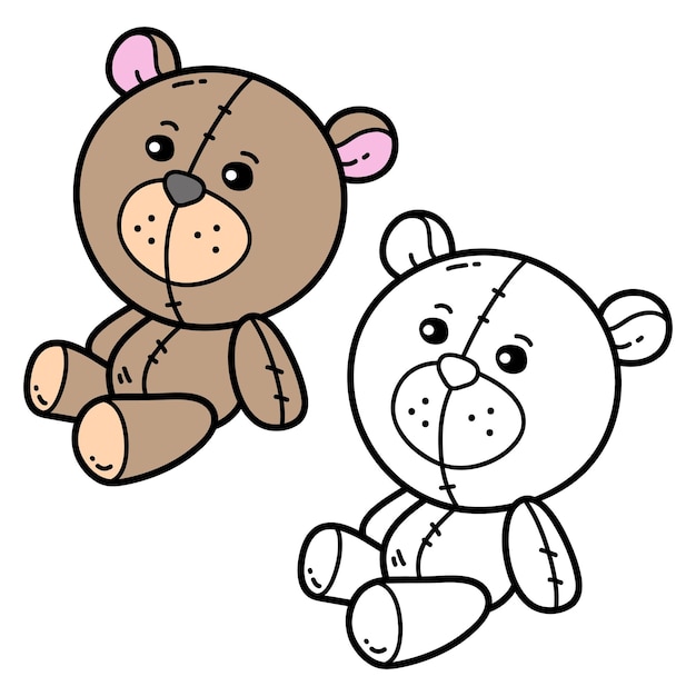 illustration coloring page of doodle bear