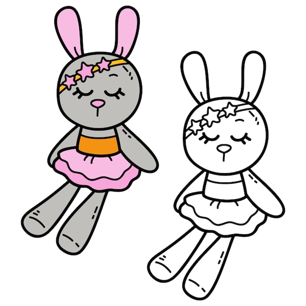 illustration coloring page of doodle bunny