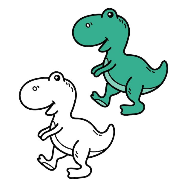 illustration coloring page of doodle dinosaur