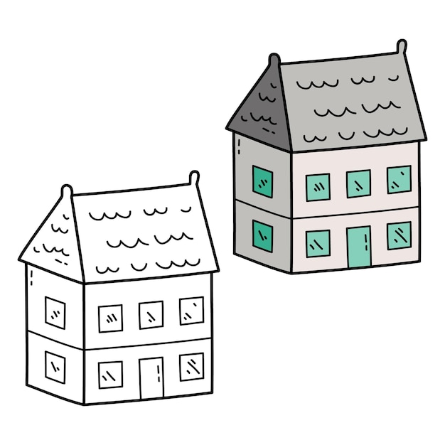 illustration coloring page of doodle doll house