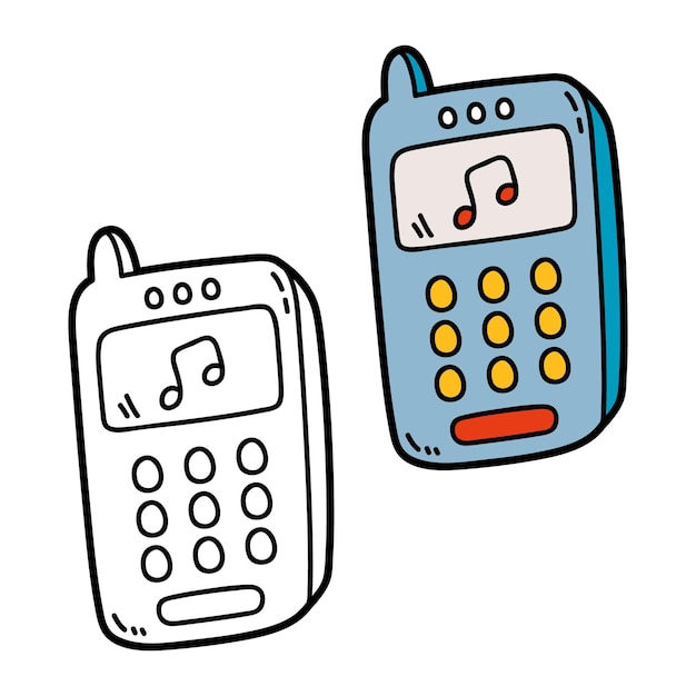 illustration coloring page of doodle phone