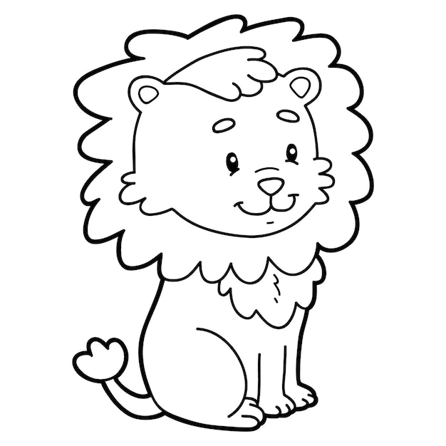 Вектор Страница раскраски иллюстраций с мультяшным львенком