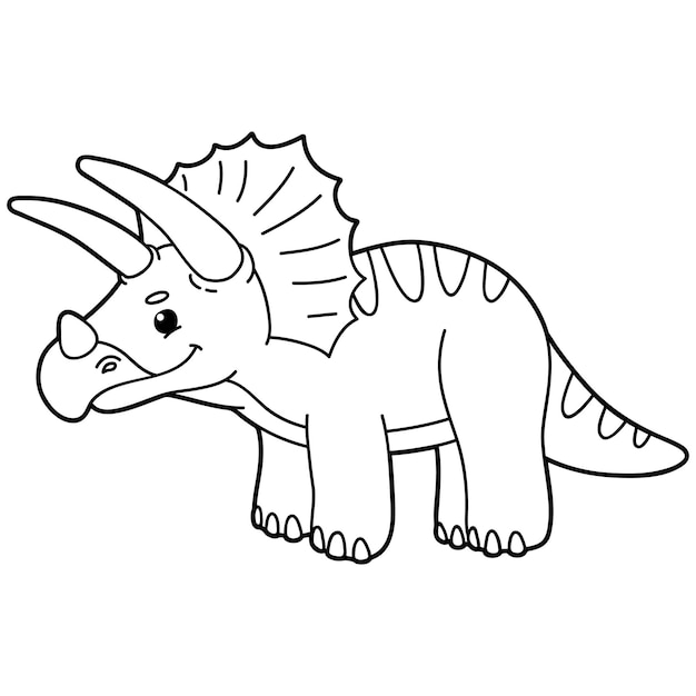 Vector illustration coloring page with cartoon dinosaur triceratops