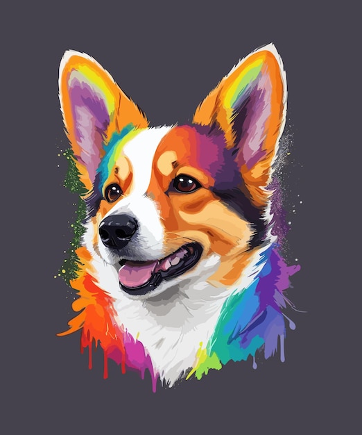 Vector illustration of a colourful rainbow corgi