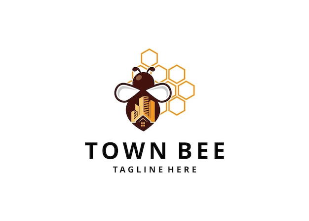 Illustration of a combination of bee logo design and city building