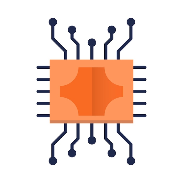 An illustration of a computer chip with a chip in the center.