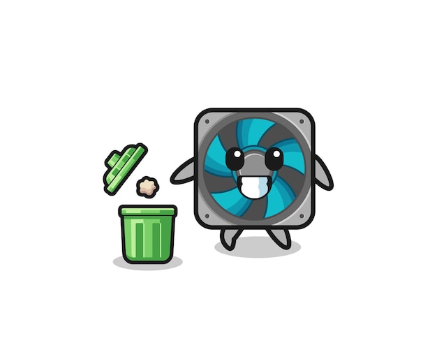 illustration of the computer fan throwing garbage in the trash can
