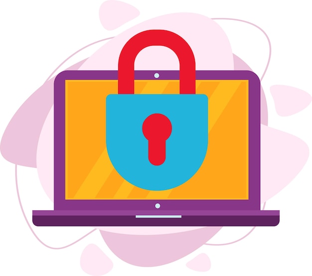 Vector illustration of computer security, a desktop pc with a flat design with a closed lock. the concept of protection, privacy, personal data, security service.