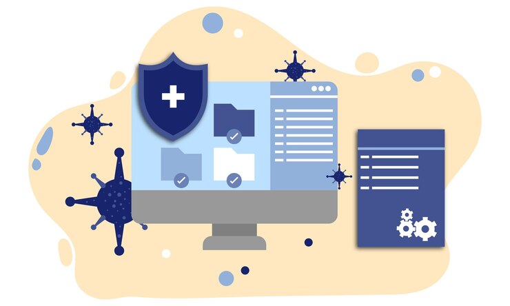 Vector illustration of a computer when it is attacked by a virus