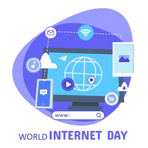 矢量图的电脑连接到互联网在庆祝世界互联网