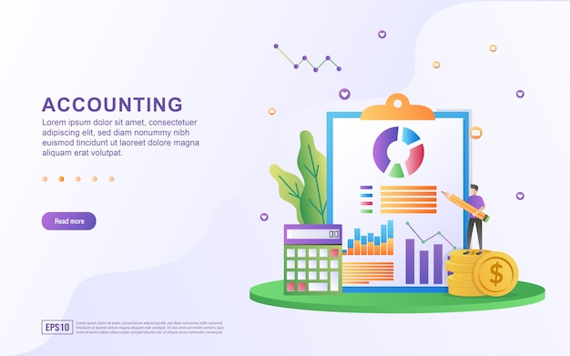 Illustration concept of accounting with people checking statistics for banner