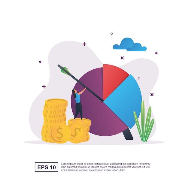 Illustration concept of business target with a large diagram target board.