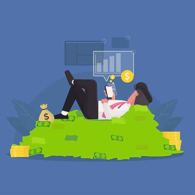 Illustration concept for businessman return on investment with mobile apps