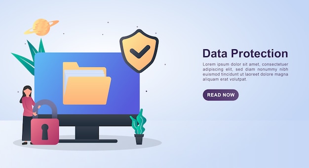 Illustration concept of data protection with the person with the lock.