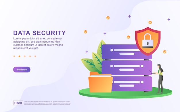 illustration concept of data security with big data and key emblems on emblems for banner