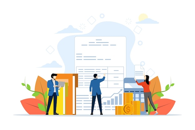 Vector illustration of the concept of digital financial or accounting reports by studying financial reports