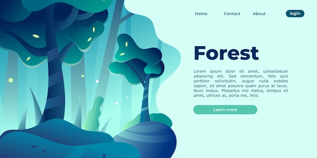 Illustration concept of a fantasy green forest landing page