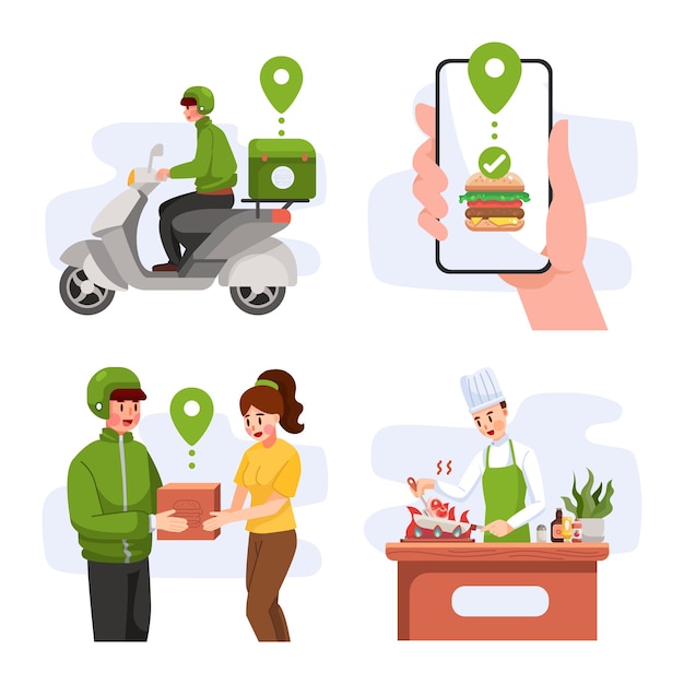 Illustration concept of food delivery processing concept