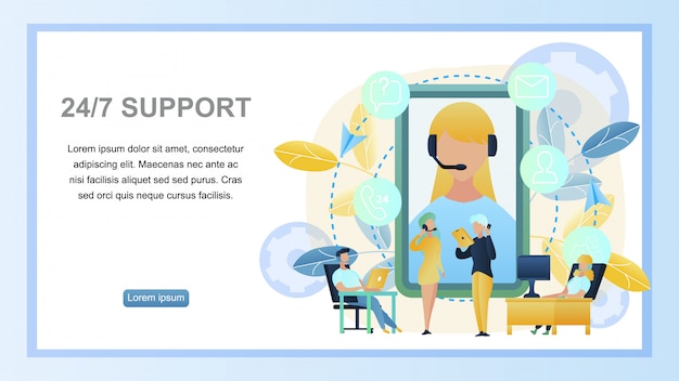 Illustration concept online 24/7 support customer