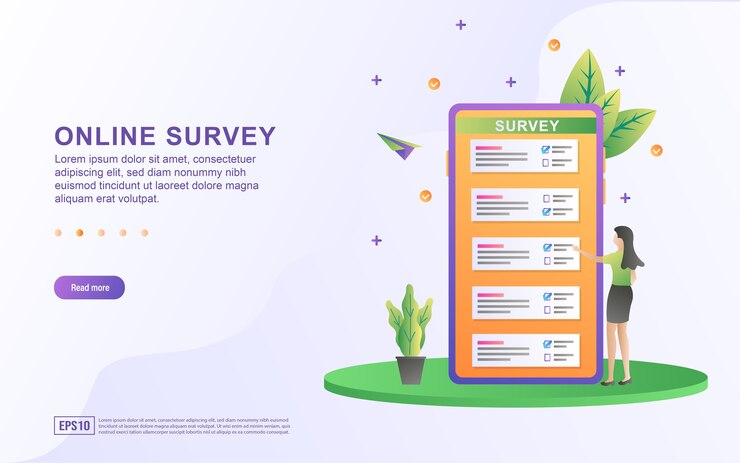 Vector illustration concept of online survey with the candidate on the smartphone screen.
