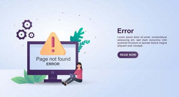 ノートパソコンをプレイしている人では見つからないページのイラストの概念。