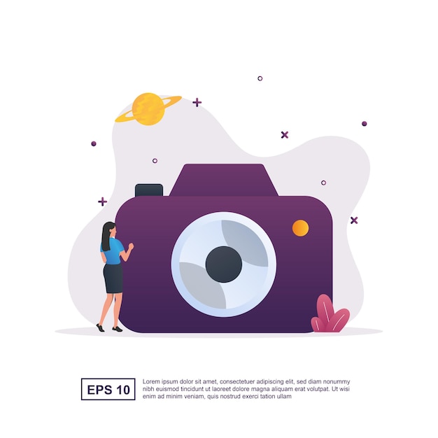 Vector illustration concept of photography with a big camera.