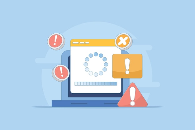 illustration of the concept of process or failure of progress or processing of failed installations