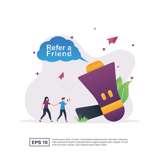 Illustration concept of refer a friend with large megaphones.