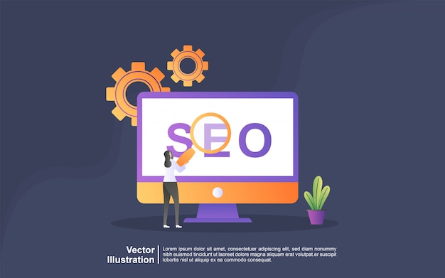 Concetto dell'illustrazione di strategia di seo. marketing digitale, tecnologie digitali, social media marketing, concetto di marketing online. può usare per, landing page, template, interfaccia utente, web, app mobile, banner