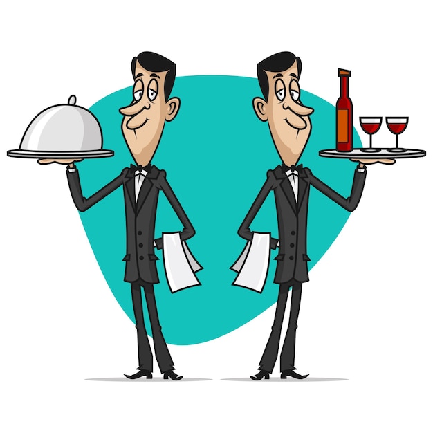 Vector illustration, concept waiters holds trays, format eps 10