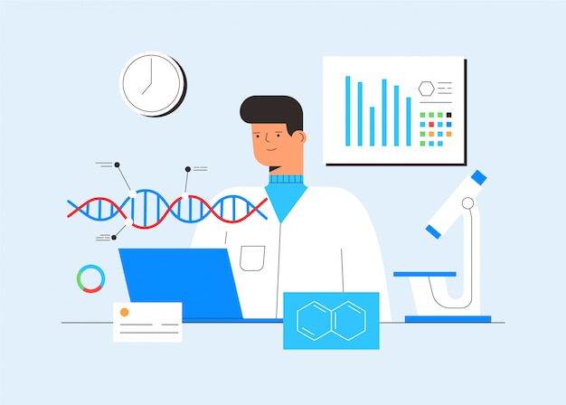 Concetto dell'illustrazione con lo scienziato maschio