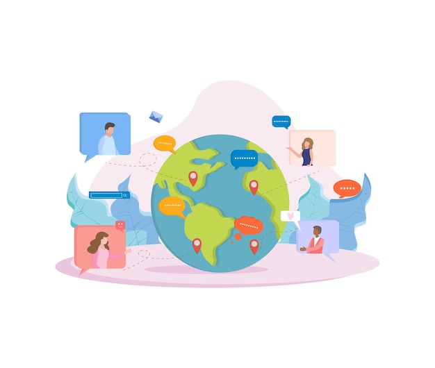 Vector illustration concept with social network and teamwork illustration