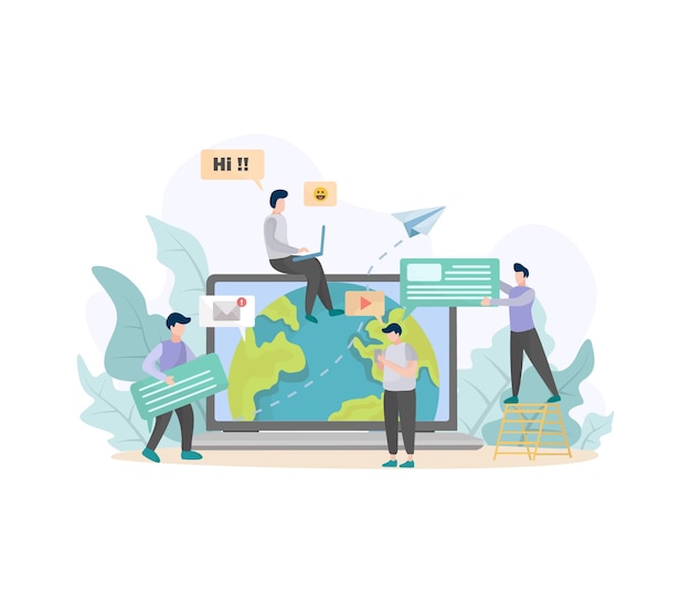 Illustration concept with social network and teamwork illustration