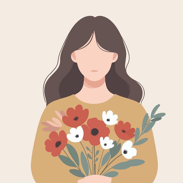 Vector illustration concept of woman carrying flowers in flat design style